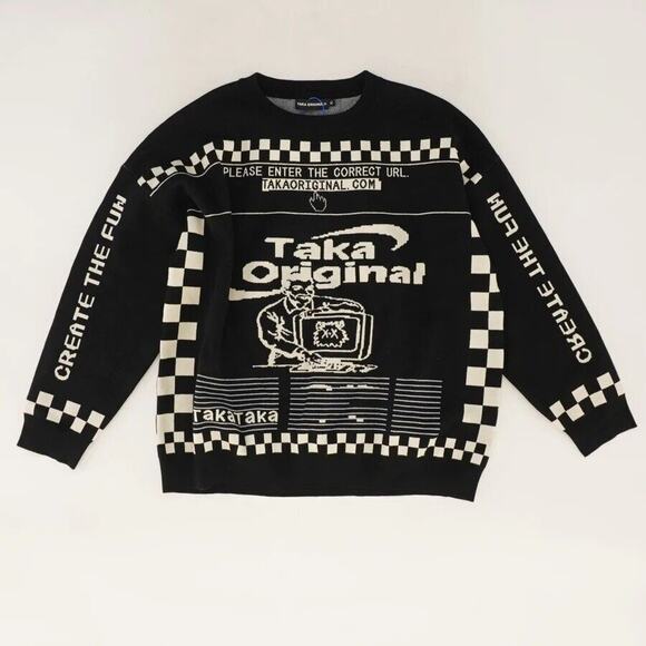 TAKA Black NWT Graphic Crewneck Sweater XL - Picture 1 of 2